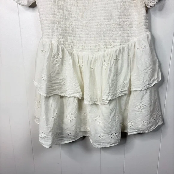 Japna White Eyelet Tiered Puff Sleeve Smocked Mini Dress Beach Boho Summer XL - Picture 6 of 11